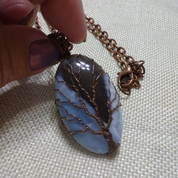 Rustic OWYHEE OPAL Handmade COPPER WIRE-WRAPPED TREE Pendant/Chain #221C - Picture 2 of 3